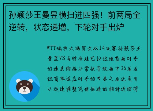 孙颖莎王曼昱横扫进四强!前两局全逆转,状态递增,下轮对手出炉 孙颖莎王曼昱横扫进四强!前两局全逆转,状态递增,下轮对手出炉